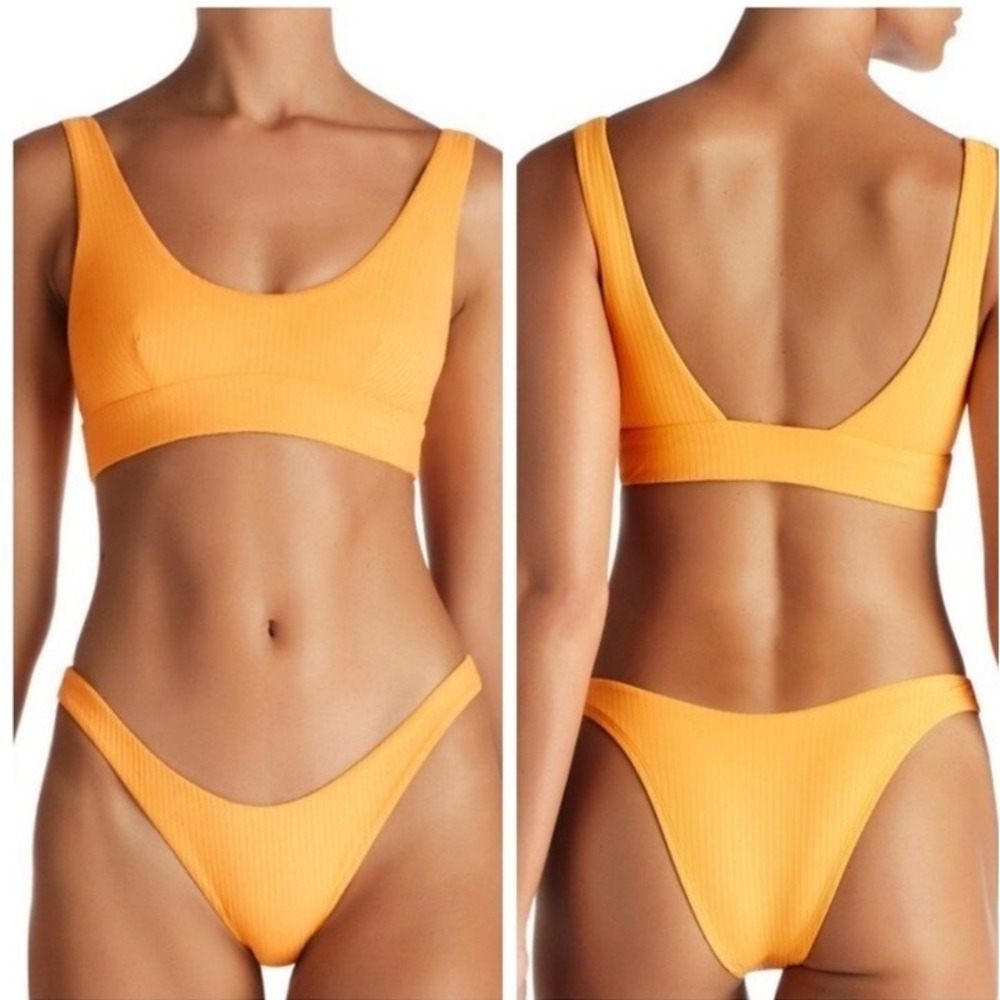 VITAMIN A Sienna Yellow Ribbed Tank Bikini Top S Beach‎ Resort